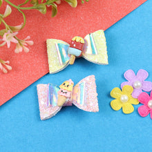Load image into Gallery viewer, Ice-Cream Unicorn Glitter Bow Set of 2 Hair Clips