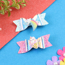Load image into Gallery viewer, Rainbow Unicorn Glitter Bow Set of 2 Hair Clips