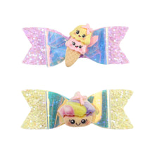 Load image into Gallery viewer, Unicorn Smiley Glitter Bow Set of 2 Hair Clips
