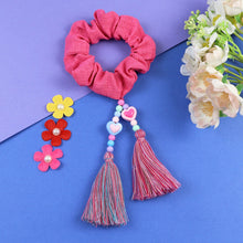 Load image into Gallery viewer, Fabric Hair Tie with Heart Charm Tassel