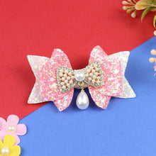 Load image into Gallery viewer, Glitter Bow Pearl Drop Hair Clip  Trendy Girls Hair Accessory for Rakhi & Gifting