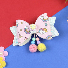 Load image into Gallery viewer, Floral Charm Unicorn Bow Tassel Hair Clip  Trendy Girls Hair Accessory for Rakhi & Gifting