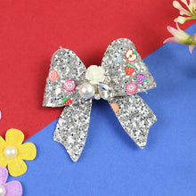 Load image into Gallery viewer, Floral Charm Glitter Bow Hair Clip  Trendy Girls Hair Accessory for Rakhi & Gifting