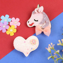 Load image into Gallery viewer, Set of 2 Glitter Unicorn and Embellished Heart Hair Clips  Trendy Girls Hair Accessory for Rakhi & Gifting