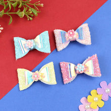 Load image into Gallery viewer, Set of 4 Floral Charm Glitter Fabric Bow Hair Clips  Trendy Girls Hair Accessory for Rakhi & Gifting
