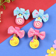 Load image into Gallery viewer, Set of 4 Candy Charm Fabric Bow Hair Clips  Trendy Girls Hair Accessory for Rakhi & Gifting