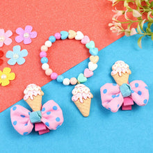 Load image into Gallery viewer, Set of 2 Ice-cream Hair Clips with Beaded Bracelet Combo – Cute & Trendy Jewellery for Girls | Asthetika India