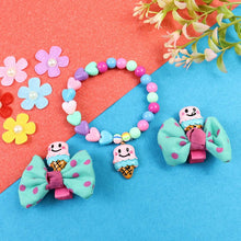 Load image into Gallery viewer, Set of 2 Smiling Ice-Cream Hair Clips with Beaded Bracelet Combo – Cute & Trendy Jewellery for Girls | Asthetika India