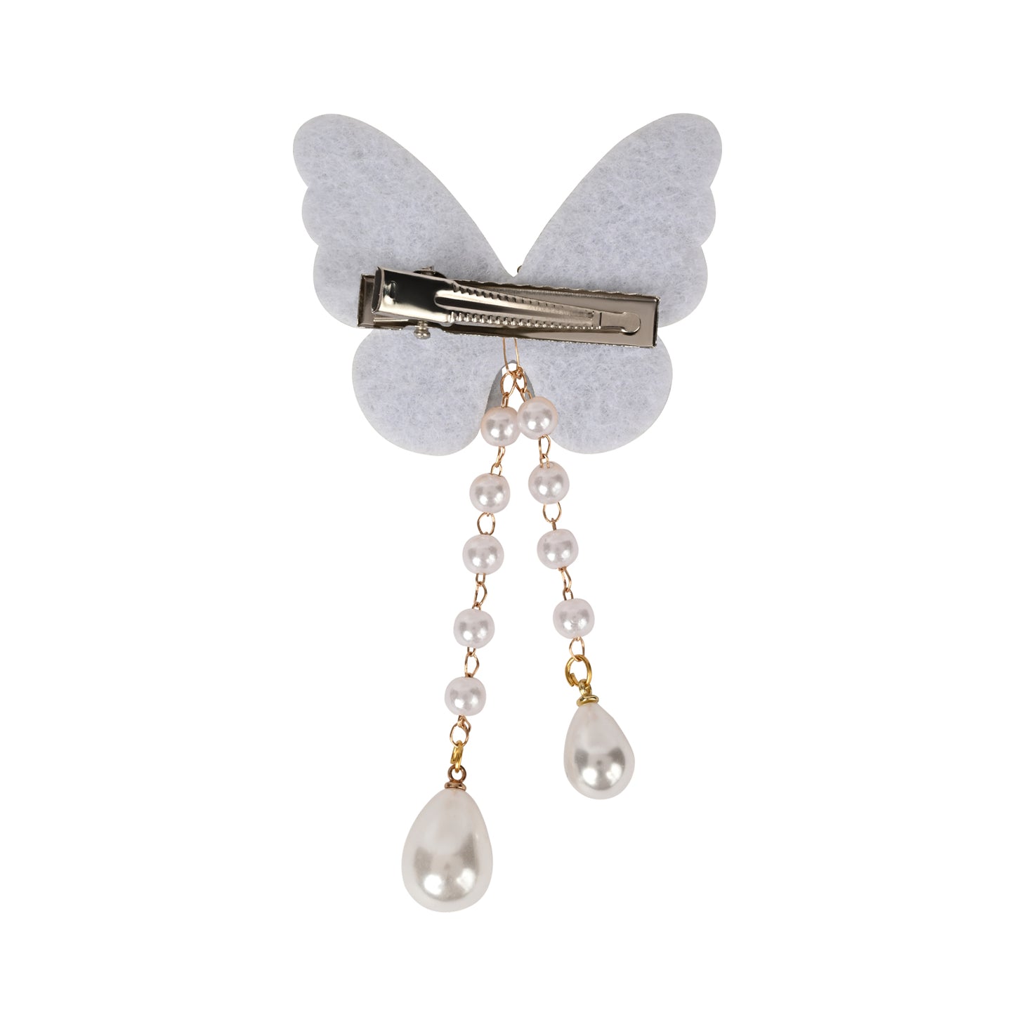 Close-up of the beaded butterfly and its tassel drop on the silver clip