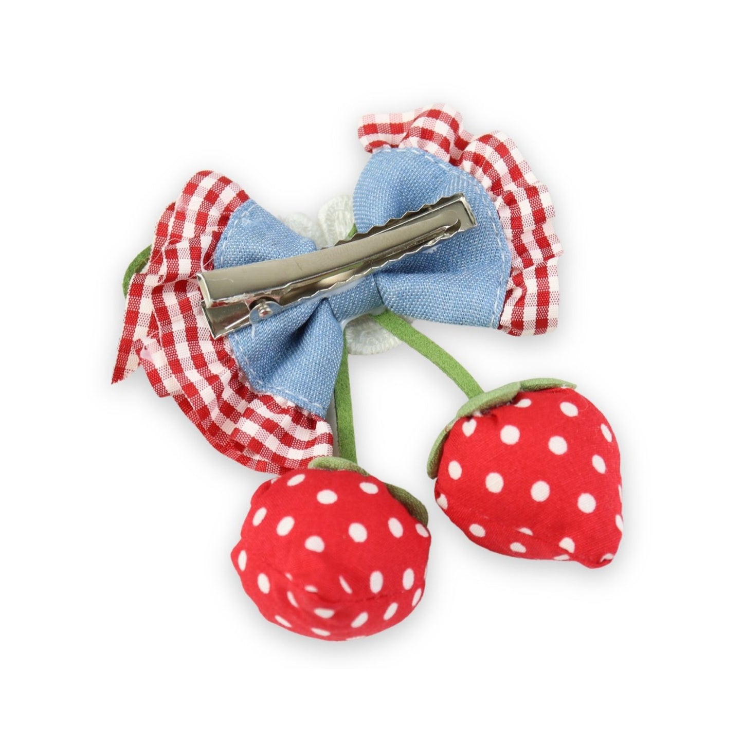 Close-up of the tassel drop on the red and blue clip