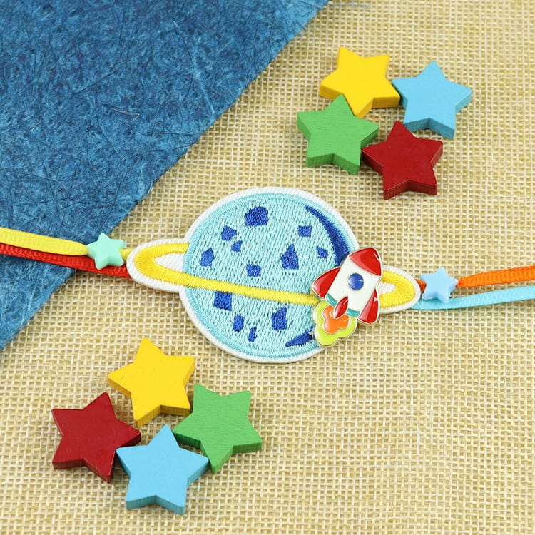 Rocket On Space Embroidered Patch Rakhi