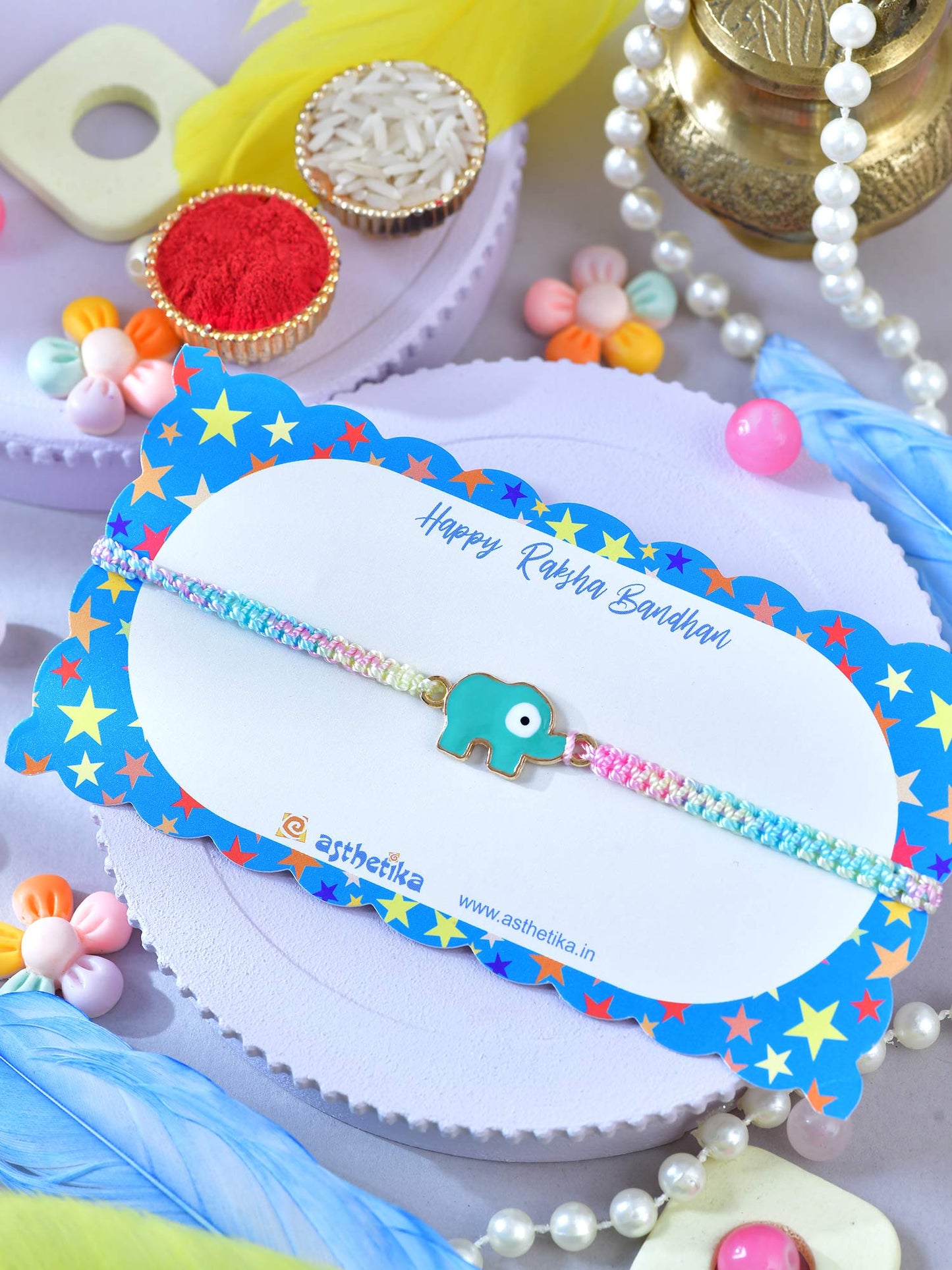 Asthetika elephant bracelet Rakhi in packaging
