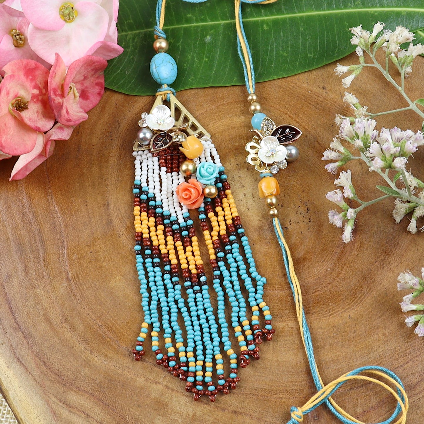 Beaded Floral Bhaiya Bhabhi Rakhi Pair