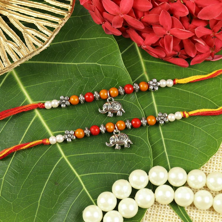 Set of 2 Elephant Silver Charm Rakhis – Designer Rakhi by Asthetika for Raksha Bandhan