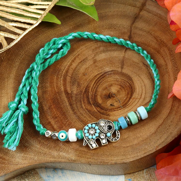 Oxidized Elephant Evil Eye Rakhi