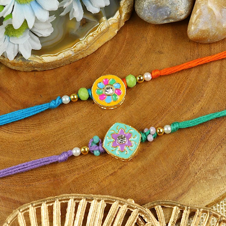 Set of 2 Meena Stone Rakhis – Designer Rakhi by Asthetika for Raksha Bandhan