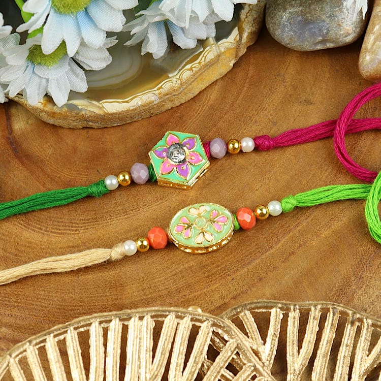 Set of 2 Meena Stone Rakhis – Designer Rakhi by Asthetika for Raksha Bandhan