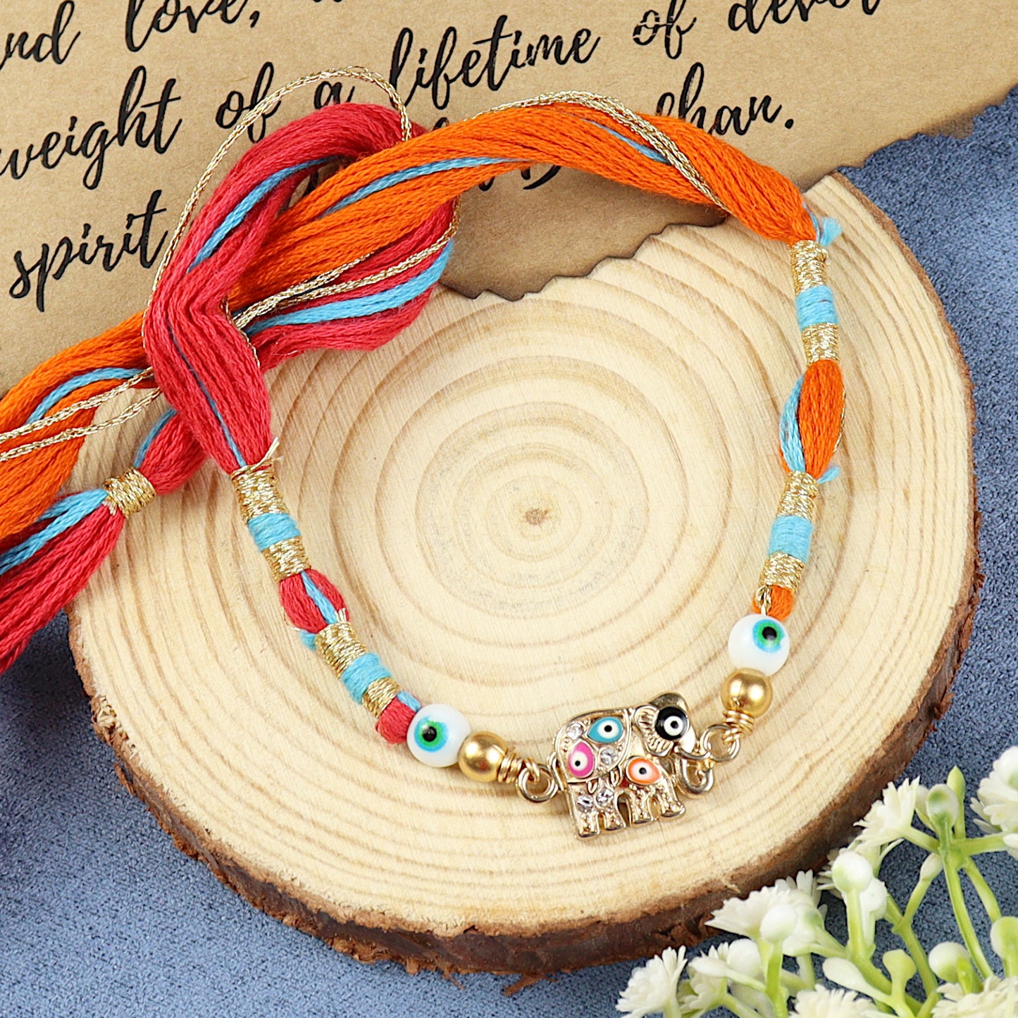 Elephant Evil Eye Rakhi, laid flat