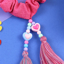 Load image into Gallery viewer, Fabric Hair Tie with Heart Charm Tassel