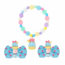 Load image into Gallery viewer, Set of 2 Cupcake Hair Clips with Beaded Bracelet Combo