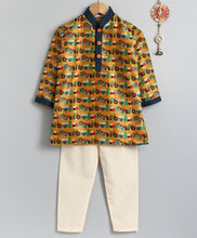 Load image into Gallery viewer, Yellow Horse Tractor Print Kurta Pyjama Set for Boys
