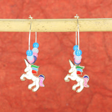 Load image into Gallery viewer, ac23-039-unicorn-charms-hoop-earrings-blue-pink