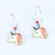 Load image into Gallery viewer, ac23-040-unicorn-charms-hoop-earrings-pink