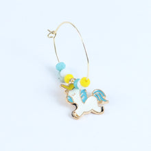 Load image into Gallery viewer, ac23-041-unicorn-charms-hoop-earrings-blue