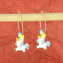 Load image into Gallery viewer, ac23-041-unicorn-charms-hoop-earrings-blue