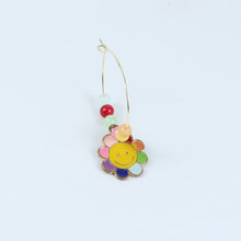 Load image into Gallery viewer, ac23-042-floral-smiley-charms-hoop-earrings-yellow