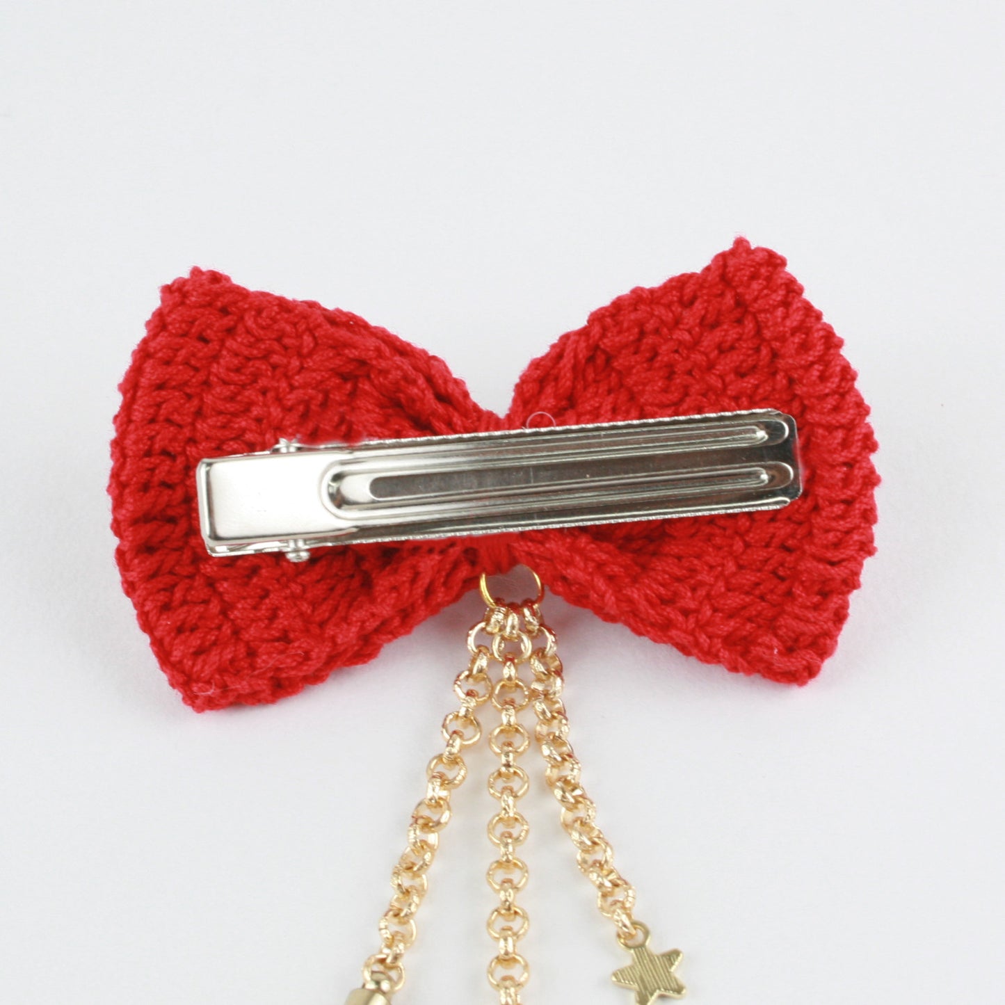 Knitted Red Bow Xmas Tree Charm Hair Clip