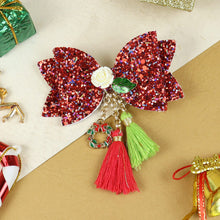 Load image into Gallery viewer, Christmas Charms Tassels Glitter Hair Clip Red::White