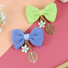 Load image into Gallery viewer, Floral Charm Bow Hair Clips - Set of 2 - Blue Green