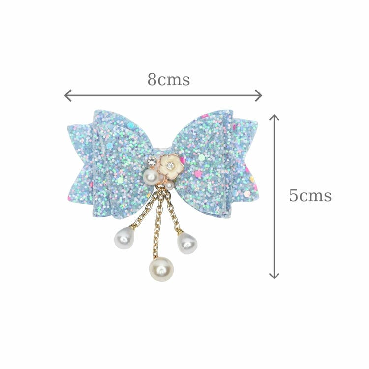 Floral Charm Glitter Bow Tassel Hair Clip