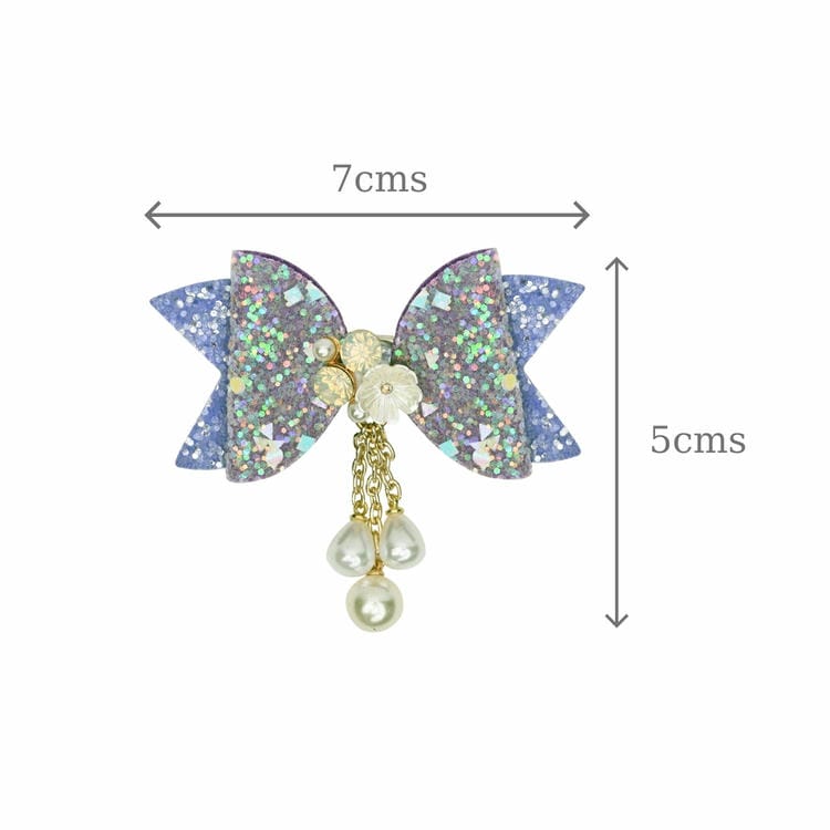 Floral Charm Glitter Bow Tassel Hair Clip