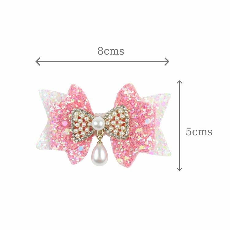 Glitter Bow Pearl Drop Hair Clip