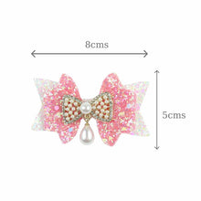 Load image into Gallery viewer, Glitter Bow Pearl Drop Hair Clip
