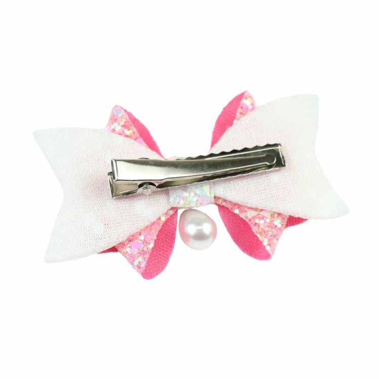 Glitter Bow Pearl Drop Hair Clip