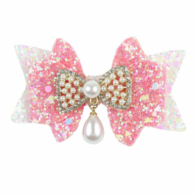 Glitter Bow Pearl Drop Hair Clip