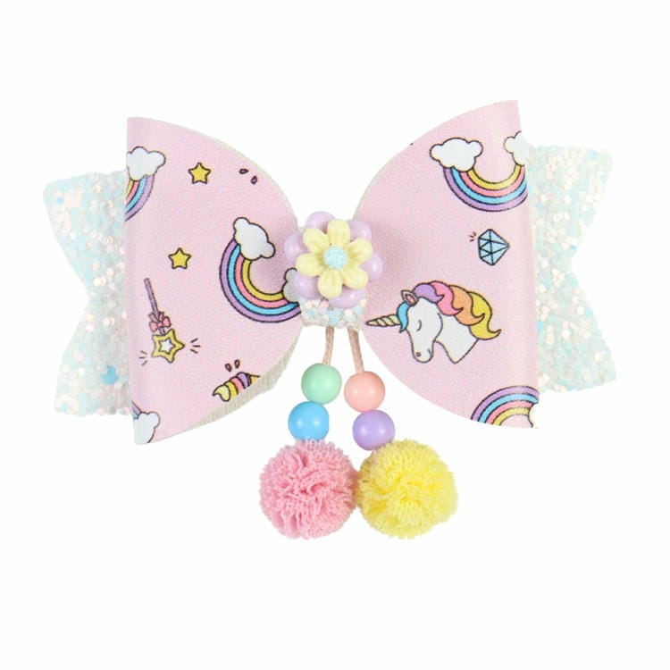 Floral Charm Unicorn Bow Tassel Hair Clip