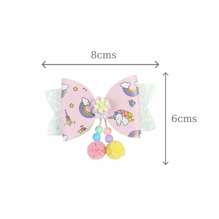 Floral Charm Unicorn Bow Tassel Hair Clip