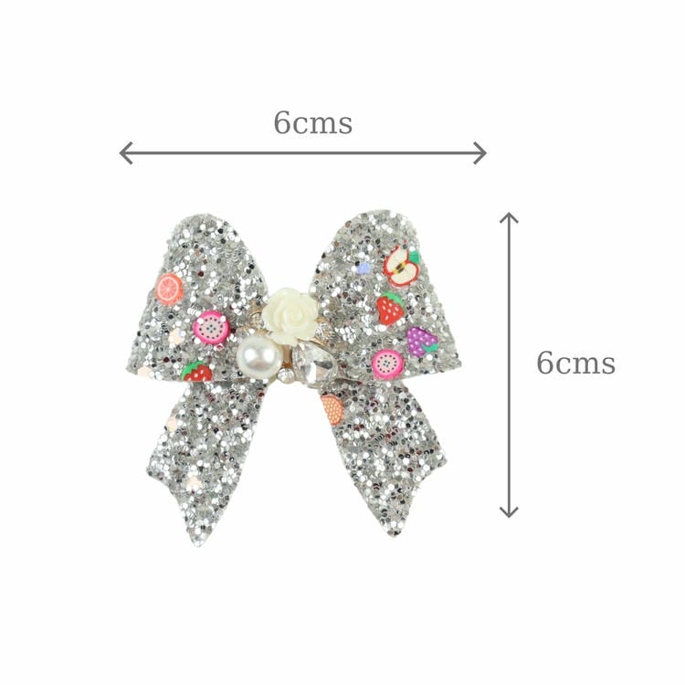 Floral Charm Glitter Bow Hair Clip