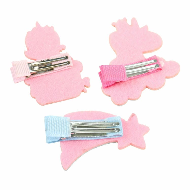 Set of 3 Unicorn Rainbow Glitter Fabric Hair Clips
