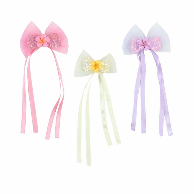 Set of 3 Floral Charm Fabric Bow Hair Clips