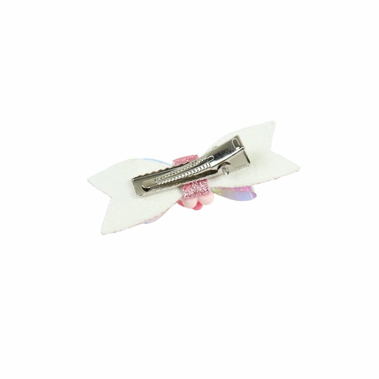 Set of 4 Floral Charm Glitter Fabric Bow Hair Clips