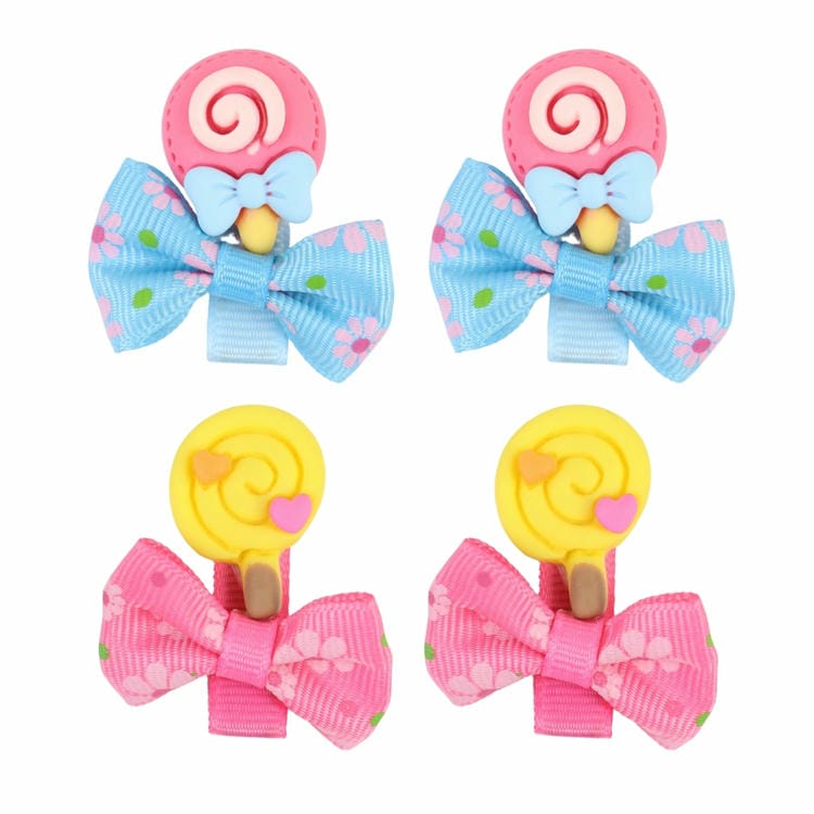 Set of 4 Candy Charm Fabric Bow Hair Clips