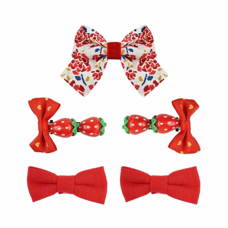 Set of 5 Fabric Resin Bow Hair Clips