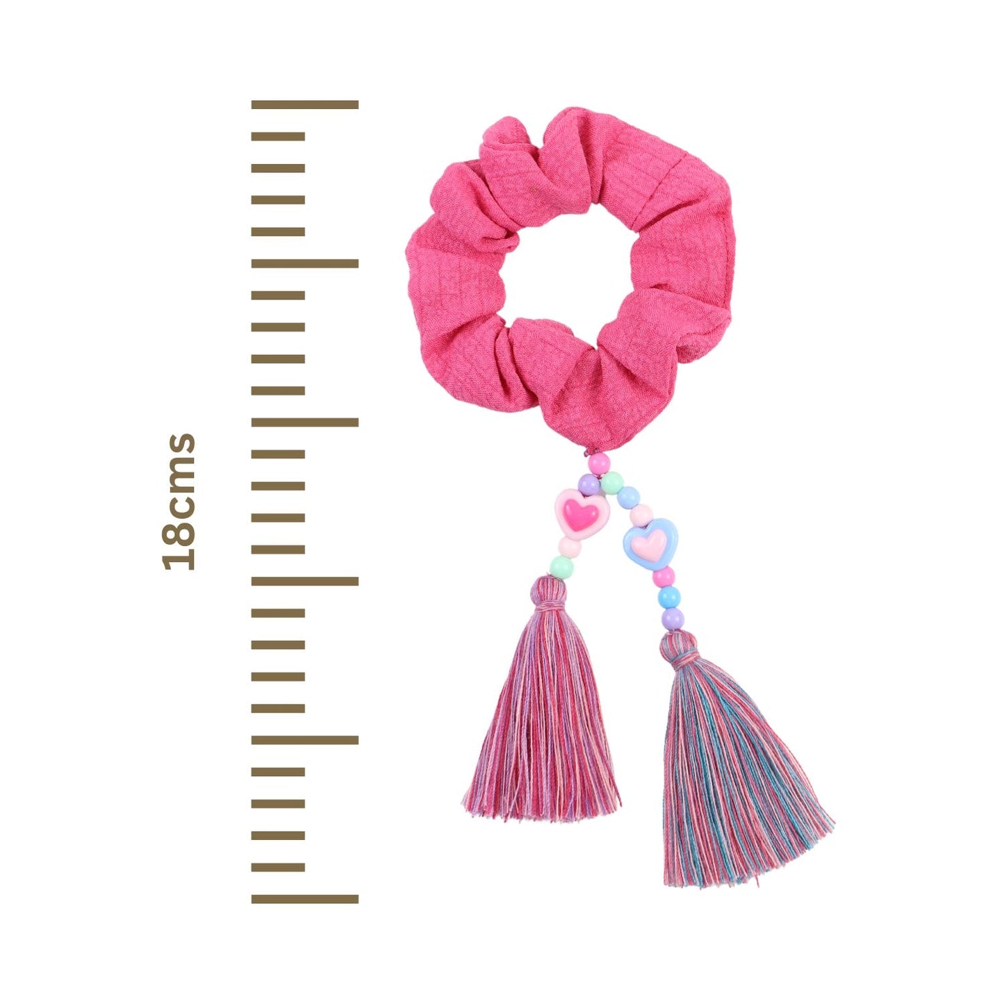 Fabric Hair Tie with Heart Charm Tassel