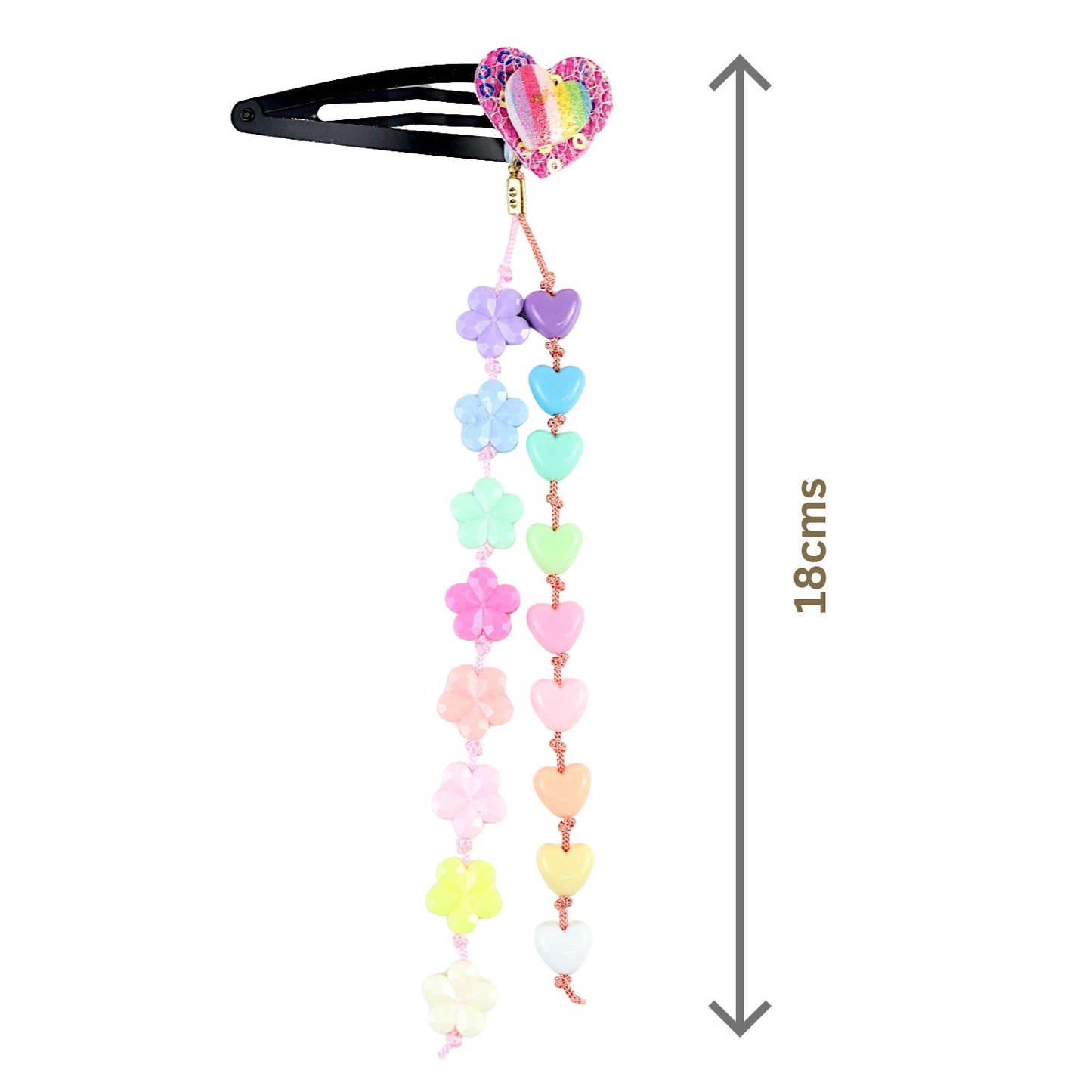 Glitter Heart Beaded Tassel Kids Hair Clips, Set of 2
