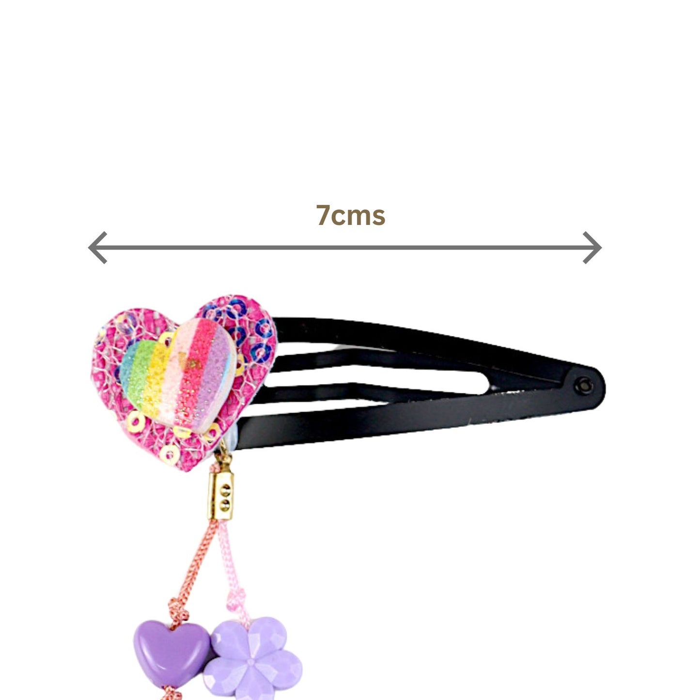 Glitter Heart Beaded Tassel Kids Hair Clips, Set of 2